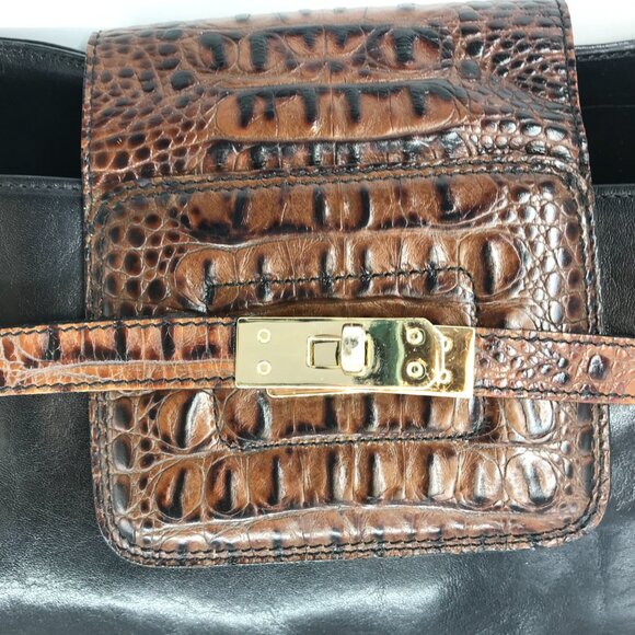 BRAHMIN Shoulder Bag Black & Croc Embossed Brown 9 X 15 - Picture 5 of 14